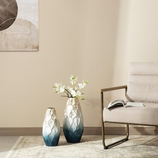 Glitzhome® Abstract Ombre Blue & Gold Metal Floor Vases Set